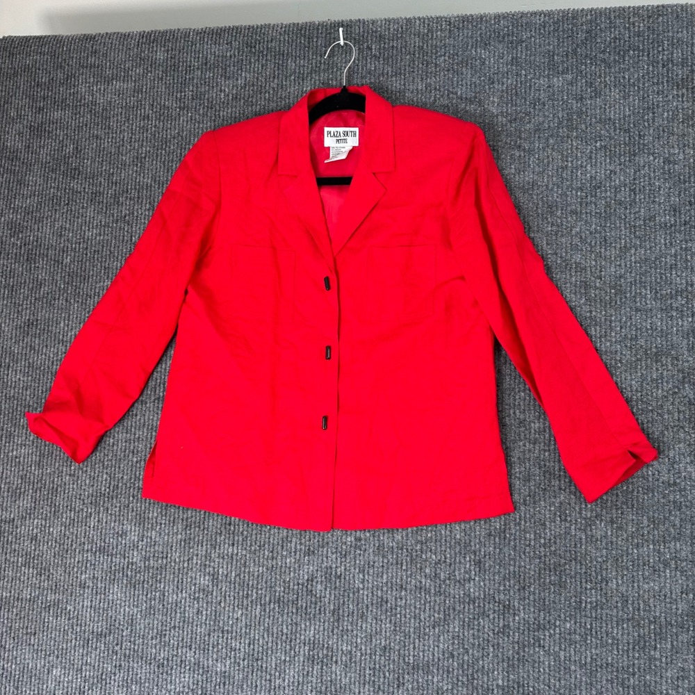 VTG‎ Plaza South Petite Womens 6 Red Linen Blend Blazer 80s 90s Minimalist Retro